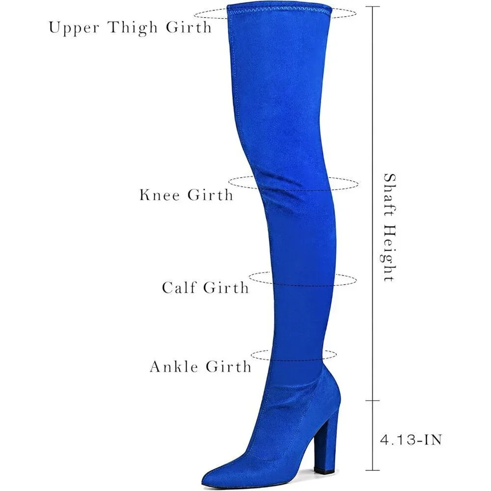Women's Blue Suede Thigh High Boots Pointed Toe Over The Knee High Winter Boot
